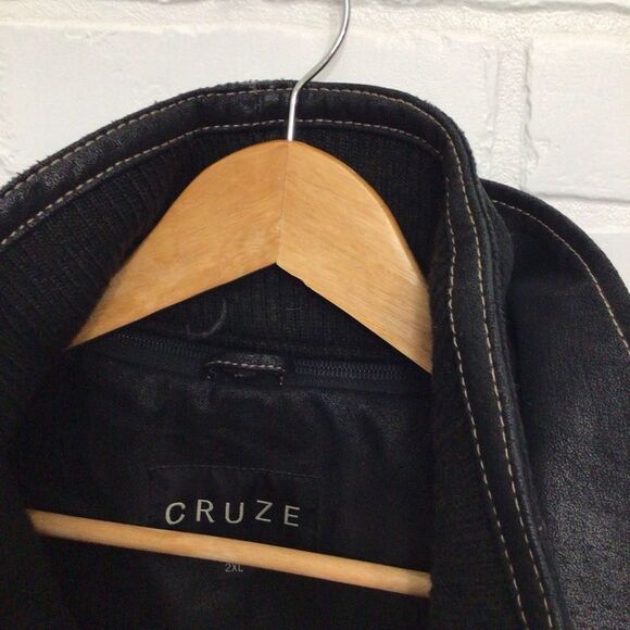CRUZE men black genuine leather jacket mid season classic plus size 2XL - Picture 3 of 16